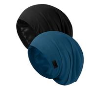 ZHENSILK Silk Bonnet for Sleeping Women, Adjustable Silky Satin Lined Sleep Cap, Silk Hair Wrap Slouch Beanie Hat, Black&navy Blue, One Size