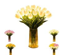 ZHENWO Radiant Romantic Tulip Light，Radiant Romantic Tulip Light with A Vase 15 Pcs，Flower Shaped Ambient Night Lamp for Bedroom Bedside Decor and Gift (White)