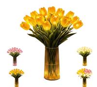 ZHENWO Radiant Romantic Tulip Light，Radiant Romantic Tulip Light with A Vase 15 Pcs，Flower Shaped Ambient Night Lamp for Bedroom Bedside Decor and Gift (Yellow)