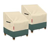 ZhenXingCheng Patio Chair Covers Waterproof 2 Pack - Outdoor Furniture Covers with Waterproof Strip and Air Vent - Heavy Duty Lawn Lounge Chair Cover (Beige&Green, 33" Wx 35" Dx 38.5" H)