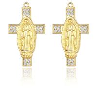 ZHENYIN 10pcs Alloy Gold Color Big Cross Mary Virgin Pendant Miraculous Medal Rosary Catholic Christianity Big Charms DIY Necklace Bracelets Jewelry Making