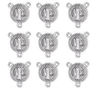 ZHENYIN 40pcs Alloy Saint Benedict Miraculous Medal Rosary Catholic Christianity Central Connection Charms DIY Necklace Bracelets Jewelry Making, Zinc, Zircon