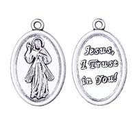 ZHENYIN 40pcs Antique Silver Oval Alloy Jesus Medal Metal Saint Prayer Charms Religious Jewelry Making
