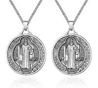 ZHENYIN 5pcs Antique Silver St Benedict Medal Exorcism Pendant Necklace Catholic Roman Cross Demon Protection Ghost Hunter