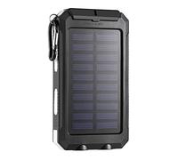 ZHENZQ 20000mAh Portable Outdoor Solar Power Solar Camping External Backup Battery Pack with LED Light Waterproof (Black Shell + Black & White)