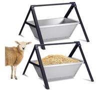 ZHEQOGZH Stainless Steel Goat Trough Feeder 2 Pack 23" Long Portable Livestock Feeding Troughs for Animals - Heavy Duty Metal Large Feed Trough and Goat Feeder for Sheep Pig Dog