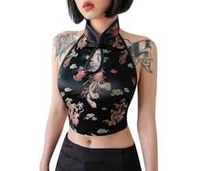 ZHER-LU Vintage Embroidered Camisole, Corset Vest Top for Women Bustier Shapewear(Black), Black, L