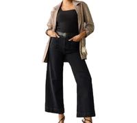 ZHESNIL Zelobia Pants, Cropped Wide-Leg Patch Pocket Jeans, Tummy Wide Leg Cropped Pants (Black Regular,S)
