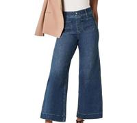 ZHESNIL Zelobia Pants, Cropped Wide-Leg Patch Pocket Jeans, Tummy Wide Leg Cropped Pants (Blue Petite,XL)
