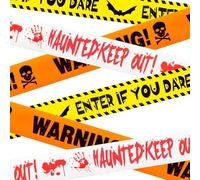 Zhexoom 3 Pack Halloween Decorations Caution Tape, Yellow/Red/White Hazard Warning Props Fright Tape for Haunted House Party Zombie Party Danger Areas Decoration (7.5cmx27m)