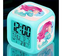 Zhexoom Kids Alarm Clock, 7 Color Digital Wake Up Clocks with 8 Alarm Sounds, LED Night Light Clock with Date Calendar Temperature for Students Boys Girls (White Unicorn) (Little Mermaid)