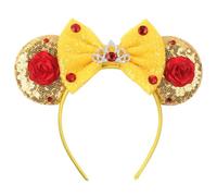 zhezesmila Mouse Ears Headbands for Women Princess, Rose Beauty Headband for Birthday Party Princess, Shiny Park Ears for Adult,Yellow