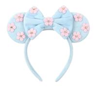 zhezesmila Mouse Ears Headbands, Pink Flower Sparkle Bow Mouse Ears Headband for Woman, Hair Band for Party Princess Cosplay Hair Accesstory,Blue