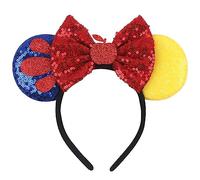 zhezesmila Mouse Ears Headbands Snow White, Princess Headbands Cospaly with Red Star Blue Sequin Bow, Hairs Accessories for Women Adult Birthday Party