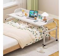 ZHFASDS Bed Tables Overbed Tables，Over Bed Desk Height Adjustable 65-95cm Medical Table With Wheels Height And Width Adjustable Laptop Desk With Wheels Food Tray(Color:White)