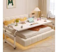 ZHFASDS Medical Table With Wheels,Over Bed Desk Height Adjustable 65-95cm Food Tray Desk Rolling Medical Table Stretchable Lazy Design Standing Over Bed Table King Size(Color:White)