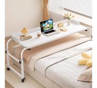 ZHFASDS Over Bed Desk Height Adjustable 65-95cm，Medical Table With Wheels Overbed Table Mobile Computer Desk With Desktop Baffle Food Tray Desk Rolling Medical Table(Color:White)