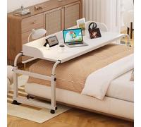 ZHFASDS Overbed Table Computer Workstation，Over Bed Desk Height Adjustable 65-95cm Over Bed Table Adjustable Height And Length With Wheels Food Tray Desk Rolling Medical Table(Color:White)