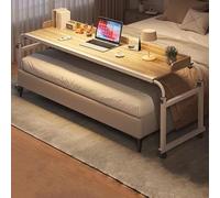ZHFASDS Overbed Table With Wheels,Bedside Table Adjustable Height And Length Standing Workstation Food Tray Laptop Bed Table Standing Over Bed Table King Size(Color:Wood)