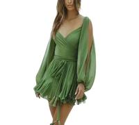 ZHFENGZHUZ Gaia Mini Dress Chic Le Frique, Gaia Gathered Mini Cute Long Sleeve Dress,V-Neck Off-Shoulder Dress (Shape-C,S)