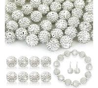 ZHFMLY 12mm White Rhinestone Beads 50pcs for Jewelry Making | Bling Sparkle Shiny Round Pave Disco Beads Crystal Beads for Necklace, Bracelet, Earring DIY