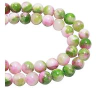 ZHFMLY 8mm Natural Gemstone Beads Persian Jades Beads Crystal Energy Smooth Round Loose Beads for Necklace, Bracelet & DIY Jewelry Making 2 Strands(Green & pink-209)