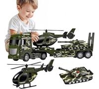 ZHFUYS 25.6" Green Military Big Truck Toys, Big Truck Toy with Tank and Helicopter,Army Toys with Sounds & Lights, Great Gift for 3+Years Old Boys and Girls