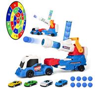 ZHFUYS 4 in 1 Ejection Truck and Dart Board Kit, Multi Functional Truck Toy with Rail Car Catapult&Soft Shell Turret Catapult, Suitable for Ages 3, 4, 5, 6, 7 Boys and Girls' Family Toy Set - 28 Pcs