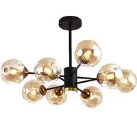 ZHFZKKL Modern Nordic Sputnik Branch Cluster Glass Bubble Chandelier Black LED Ceiling Lamp Smoke Gray Amber Glass Farmhouse Industrial Pendant Light For Kitchen Dining Room Living Room