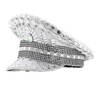 ZHGFXIN Bride Hat For Dancing Party Fedora Cap Music Festival Women Costume Cap Rhinestone Sequins Studded Captain Hats Navy Hat Party Props
