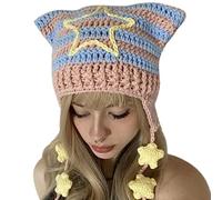 ZHGFXIN Girl Cartoon Ear Knit Hat Y2K-style Party Photo Props Hot Girl Cute Slouchy Crocheted Handmade Knit Hat