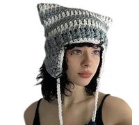 ZHGFXIN Girl Cartoon Ear Knit Hat Y2K-style Party Photo Props Hot Girl Cute Slouchy Crocheted Handmade Knit Hat