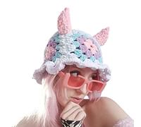 ZHGFXIN Girl Cartoon Horn Knit Hat Y2K-style Party Photo Props Hot Girl Cute Granny-square Crocheted Crochet Hat For Women