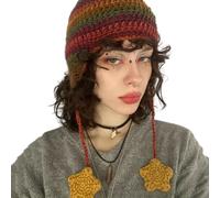 ZHGFXIN Girl Y2K-theme Party Hat Knitted Thicken Devil Striped With Star Photo Prop Crochet Hats For Women