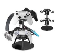 ZHGM Controller Stand 2 Tiers, Universal Gaming Headphone Stand Compatible with Xbox PS5 PS4 Nintendo Switch, Aluminum Headset Holder Organizer Rack, Desk Mount for 6 Packs Controller (Black)