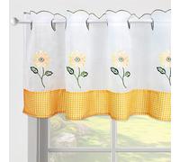 ZHH E-COMMERCE Short Cafe Curtains for Windows White - 18 inch Voile Curtain, Valance with Sunflower Embroidery for Kitchen,Balcony, Bedroom, Living Room, 45x145cm / 18x57 inch