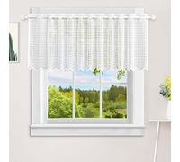 ZHH E-COMMERCE White Cafe Kitchen Curtains Valance, Square Lattice Country Style Short Curtain for Living Room, Bedroom, Balcony Window, Curtains for Windows 60-Inch Drop by 24-Inch, 152 cm x 60 cm