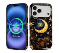 Zhhoya for iPhone 17 Pro Case, Celestial Stained Glass Moon Sun Pattern Print Glossy Compatible with Magsafe Phone Cover Hybrid 2-Layer Hard Shell Protection for Girl Women Boy Men
