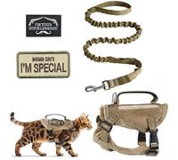 ZHHSUNY Cat Harness, with Handle Anti Escape Small Cats Harness, Adjustable Breathability Cats Collars and Kitten Lead, with Reflective Embroidered Emblems Cat Harness and Lead Set(Khaki, M)