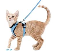 ZHHSUNY Kitten Harness, Adjustable Anti-Leak Harness for Cats, Reflective Vest Soft and Breathable Collar Pull Rope, Applicable to Rabbit, European Cat (Light Blue, S)
