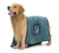 ZHHSUNY Large Dog Bath Towels, Super Absorbent Microfibre Pet Towel with Hand Pockets Quick Bath Towel for All Breeds Puppy Kitte( 130 * 70cm) (emerald green)