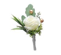 Zhhuoc 1Pc Roses Boutonniere for Men Wedding, Groom Groomsman Artificial White Rose Flowers with pins for Wedding Anniversary Celebration,Prom,Party,Home Decoration Artificial Flowers