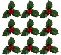 Zhhuoc 20Pcs Red and Green Holly Berries Faux Berry Flowers with Leaves Xmas Berry Picks Decoration,Vase Fillers,Beautiful Wreath Branches,Artificial Plants Flowers