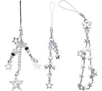 Zhhuoc 3Pcs Silver Star Phone Charm Keychain Bag Accessory Star Phone Strap Phone Jewelry Alloy Material For Fashion Lover Y2k Chain Cell Phones Decor Accessories