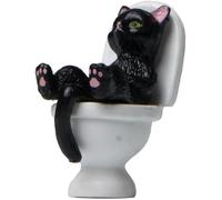 Zhhuoc Black Cat Toilet Figurine - Garden Ornament, Desktop Decor and Landscaping Accessories (2.5" Mini Statue)