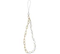 Zhhuoc Elegant Metal Chain Pearl Phone Lanyard - Adjustable Wrist Strap with Secure Clasp for Hands, Stylish Beaded Phone Accessories Compatible with Most Smartphones
