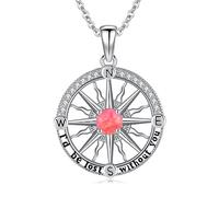 Zhi Kexin Compass Necklace Graduation 925 Sterling Silver Birthstone Opal Necklace I'd be Lost Without You Compass Jewelry College Graduation Gift for, Sterling Silver, Opal