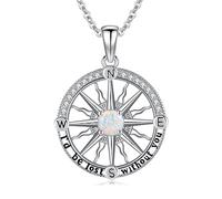 Zhi Kexin Compass Necklace Graduation 925 Sterling Silver Birthstone Opal Necklace I'd be Lost Without You Compass Jewelry College Graduation Gift for, Sterling Silver, Opal