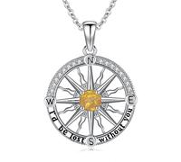 Zhi Kexin Compass Necklace Graduation 925 Sterling Silver Birthstone Opal Necklace I'd be Lost Without You Compass Jewelry College Graduation Gift for, Sterling Silver, Opal