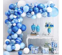 Zhiaek 100pcs Blue Balloons Arch Kit Metallic Blue Balloons and White Balloon Garland for Baby Shower Birthday Party Decoration Gender Reveal Party